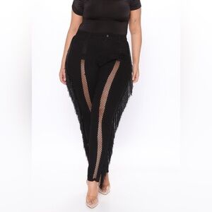 Black Fringe Fishnet Skinny Jeans